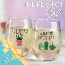 Succulent Plant Cactus Gifts For Women- Set Of 2 Funny Wine Glasses 15oz - Plant Lover Gift Mug - What The Fucculent- Pot Head Crazy - Plant Lady Wine Glass Tumbler - Custom Stemless Wine Glasses -KitchenAid Shop 510kMc51nvL