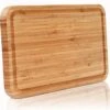 Bamboo Cutting Board With Juice Groove - Convenient Size 8”x13” | Extra Thick Board | Serving Tray | Food Plating - Kitchen Essentials For New Home