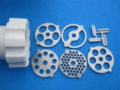 6 Pc. COMPLETE SET Meat Grinder Plates And Knife For Kitchenaid FGA Mixer Attachment. Does NOT Fit The KSMFGA Model. Please Confirm Prior To Purchase.
