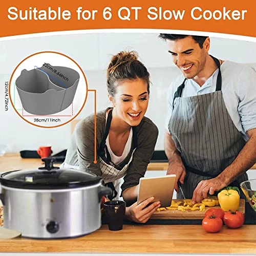 Slow Cooker Liners, Silicone Slow Cooker Liner Slow Cooker Divider Insert BPA Free, Dishwasher Safe Fit 6QT (2 Count, Grey) 4 Slow Cooker Liners, Silicone Slow Cooker Liner Slow Cooker Divider Insert BPA Free, Dishwasher Safe Fit 6QT (2 Count, Grey) - Image 2