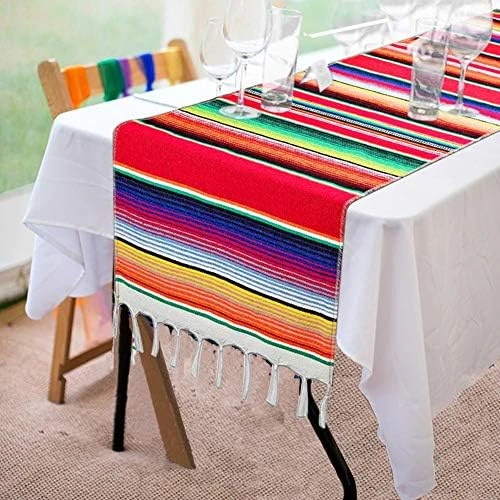 2 Pack Mexican Serape Table Runners 14 X 84 Inch For Mexican Party Wedding Decorations Outdoor Picnics Dining Table, Fringe Cotton Handwoven Table Runner 10 2 Pack Mexican Serape Table Runners 14 X 84 Inch For Mexican Party Wedding Decorations Outdoor Picnics Dining Table, Fringe Cotton Handwoven Table Runner - Image 8