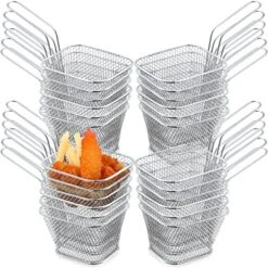 24 Pcs Mini Square Fry Basket Stainless Steel French Fries Holder Deep Fryer Baskets Only Square Mesh Food Basket With Handles Small Serving Basket For Kitchen Restaurant Cafe Barbecue (Sliver)