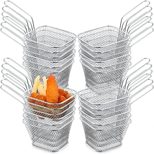 24 Pcs Mini Square Fry Basket Stainless Steel French Fries Holder Deep Fryer Baskets Only Square Mesh Food Basket With Handles Small Serving Basket For Kitchen Restaurant Cafe Barbecue (Sliver) 8 24 Pcs Mini Square Fry Basket Stainless Steel French Fries Holder Deep Fryer Baskets Only Square Mesh Food Basket With Handles Small Serving Basket For Kitchen Restaurant Cafe Barbecue (Sliver) - Image 6