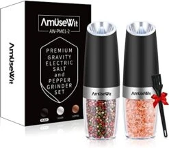 Gravity Electric Salt And Pepper Grinder Set【White Light】- Battery Operated Automatic Salt And Pepper Mills,Adjustable Coarseness,One-Handed Operation,Utility Brush,Stainless Steel By AmuseWit -KitchenAid Shop 5118F9r R6L. AC