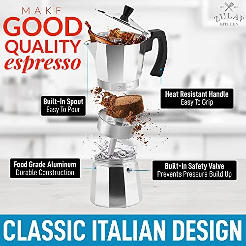 Classic Italian Style 8 Espresso Cup Moka Pot, Classic Stovetop Espresso Maker For Great Flavored Strong Espresso, Makes Delicious Coffee, Easy To Operate & Quick Cleanup Pot (Silver) 4 Classic Italian Style 8 Espresso Cup Moka Pot, Classic Stovetop Espresso Maker For Great Flavored Strong Espresso, Makes Delicious Coffee, Easy To Operate & Quick Cleanup Pot (Silver) - Image 2