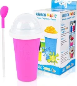 GENERIC Slushie Maker Cup, Homemade Squeeze Icy Cup, Quick Frozen Magic Cup Slushy With Lids And Straws For Kids & Adults (Pink) Blue,green And Pink 17cmx8.3cm