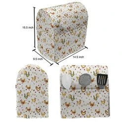 Lunarable Gallus Stand Mixer Cover, Rooster Hen And Chicks Dotted Background Family April Eggs Feast Field, Kitchen Appliance Organizer Bag Cover With A Pocket, 6-8 Quarts, Teal Ginger Dark Orange -KitchenAid Shop 511JuTkmaJL