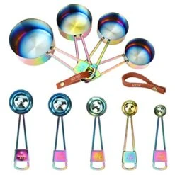 9 Pcs Measuring Spoons And Cups Set Intsun Stackable Stainless Steel Measuring Cups And Spoons Multi-color With Engraved Measurements And Mirror Polished Measuring Cup Set For Cooking, Mixing, Baking