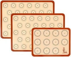 Baking Mat Macaron - Set Of 3 (2 Half Sheet Liners And 1 Quarter Sheet), Non Stick Silicon Cookie Oven Liner For Macaroons, Bake Pans, Pizza, Toaster, Cake And Bread Making (Red,Blue,Gray) -KitchenAid Shop 511OucyIeCL. AC
