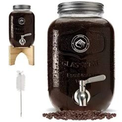 Cold Brew Coffee Maker With Stand - 1 Gallon EXTRA-THICK Glass Carafe & Stainless Steel Mesh Filter And Spigot - Premium Iced Coffee Maker, Cold Brew Pitcher & Tea Infuser
