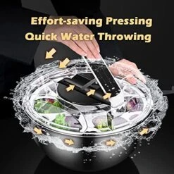 Salad Spinner Stainless Steel Large ，Press Type Salad Spinner，Kitchen Handheld Vegetable Washer Fruit Dryer Drainer Dehydrator Steel With Glass Lid，3.5L -KitchenAid Shop 511WHCOnv9L
