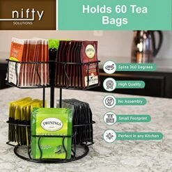  Tea Bag Spinning Carousel – 6 Compartments, Up To 60 Tea Bags Storage, Spins 360-Degrees, Lazy Susan Platform, Modern Black Design, Home Or Office Kitchen Counter Organizer -KitchenAid Shop 511fI1DQodS