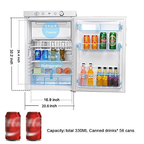 Propane Refrigerator With Freezer 3-ways Camper Fridge Outdoor Refrigerator For Patio 12V/110V/Gas LPG, No Noise, Fridge For RV Garage, Single Door, 3.5 Cu.Ft, White 4 Propane Refrigerator With Freezer 3-ways Camper Fridge Outdoor Refrigerator For Patio 12V/110V/Gas LPG, No Noise, Fridge For RV Garage, Single Door, 3.5 Cu.Ft, White - Image 2