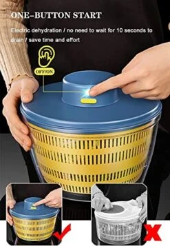 Electric Salad Spinner 4L, Automatic Salad Cleaner Spinner, USB Rechargeable Lettuce Washer Dryer With 1200mAh Battery & BPA Free Bowl, Large Capacity Fruit & Vegetable Storage Spinner (Color : Blue