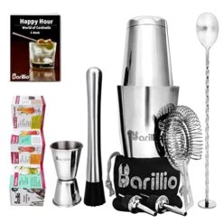 Ston Shaker Cocktail Shaker Set | Professional Bartender Kit With Weighted Martini Mixer, Hawthorne Strainer, Jigger, Mojito Muddler, Mixing Spoon & 2 Liquor PourersâŠâŠ