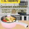 Electric Hot Pot Nonstick Mini - 1.5L Electric Fondue Pot - With Power Adjustment, Pink (Egg Rack Included), Nozaya