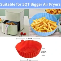 Air Fryer Silicone Liners 8 Inch, 2 Pack Air Fryer Accessories For Ninja Air Fryer Liners Reusable With Handle, Basket For 5 QT To 7 QT, Red & Blue -KitchenAid Shop 5125Wyof5UL