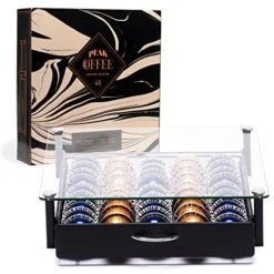 Nespresso Vertuo Capsules Holder - Drawer Tray For 45 Vertuoline & Bartesian Capsules - Tempered Glass - Capsule Storage - Designed For Nespresso Accessories - Pods Organizer - Peak Coffee -KitchenAid Shop 512BIgGdajL