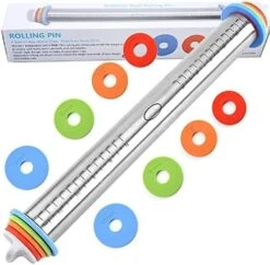 17'' Adjustable Rolling Pin Stainless Steel And 24"x16" Silicone Pastry Baking Mat Set，Adjustable Size Rolling Pin With Thickness Rings, Baking Tools For Making Pizza, Cookies, Fudge, Cakes, Pasta -KitchenAid Shop 512GzdeHXOL. AC