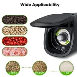 Rechargeable Automatic Salt And Pepper Grinder Set With Safety Switch, Electric Gravity Pepper Grinder Mill With Auto Dust Lids, Upgraded White LED Light And Adjustable Coarseness, 1 Pack -KitchenAid Shop 512RfCbE5GL