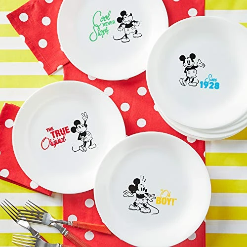 Vitrelle 8-Piece Salad Plate Set, Triple Layer Glass And Chip Resistant, Lightweight Round Plates And Bowls Set, Disney's Mickey Mouse - The True Original 4 Vitrelle 8-Piece Salad Plate Set, Triple Layer Glass And Chip Resistant, Lightweight Round Plates And Bowls Set, Disney's Mickey Mouse - The True Original - Image 2