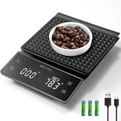 Digital Coffee Scale With Timer, MEIYA Food Scale For Food Ounces And Grams, High Accuracy 3000g/0.1g Pour Over Drip Espresso Scale For Baking Cooking, Upgrade USB Charging, Including Batteries, Black -KitchenAid Shop 512XupFplML 1