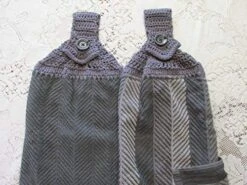 Set Of 2 Gray Doubled Chevron Design Hanging Kitchen Towels With Gray Cotton Crochet Top - Best Quality -KitchenAid Shop 512fkmM34CL
