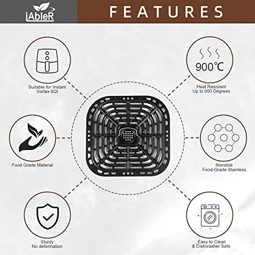 IAbler Instant Vortex Air Fryer Replacement Tray, Air Fryer Grill Plate For Instant Vortex 6 Qt Crisper Plate 6 Quart Accessories Mesh Cooking Rack NonStick 4 IAbler Instant Vortex Air Fryer Replacement Tray, Air Fryer Grill Plate For Instant Vortex 6 Qt Crisper Plate 6 Quart Accessories Mesh Cooking Rack NonStick - Image 2