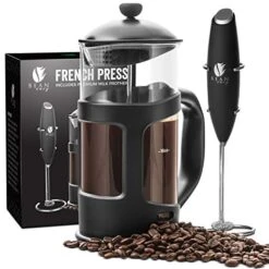 French Press Coffee Maker And Milk Frother Set - 34 Oz Glass Carafe Coffee Press & Drink Mixer Duo W/ Stainless Steel Stand -KitchenAid Shop 512fvtCkNjL