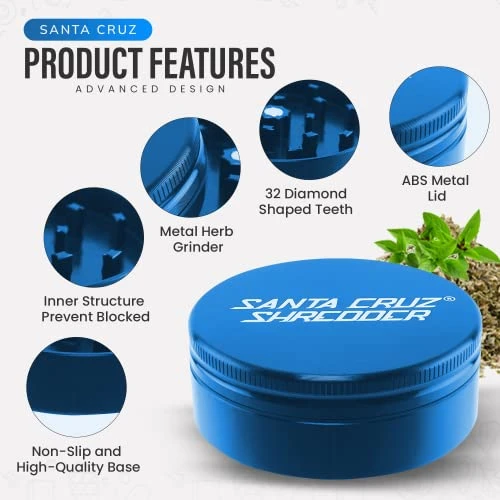 Metal Herb Grinder Knurled Top For Stronger Grip 2-Piece 2.2" (Blue) 4 Metal Herb Grinder Knurled Top For Stronger Grip 2-Piece 2.2" (Blue) - Image 2