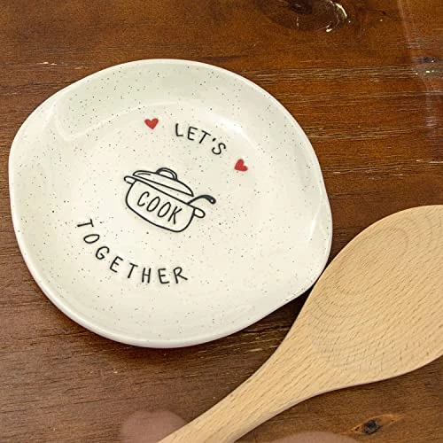 Gifts For Couples - Kitchen Spoon Rest For Home Cook - Let’s Cook Together - White Ceramic Utensil Holder For Double Spoons 4 Gifts For Couples - Kitchen Spoon Rest For Home Cook - Let’s Cook Together - White Ceramic Utensil Holder For Double Spoons - Image 2