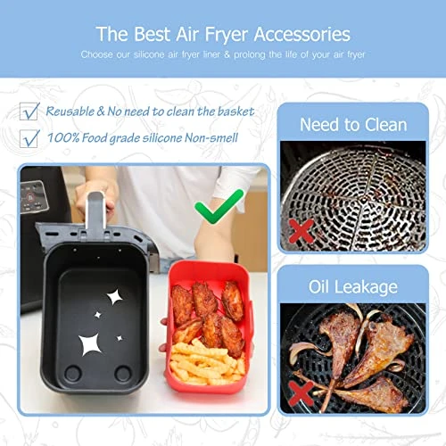 Cicano Air Fryer Silicone Pot For Ninja Dual Air Fryers, 5Pcs Set Reusable Liner Heat Resistance Silicon Bowls For Dual Basket Air Fryer, Microwave Red 5 Cicano Air Fryer Silicone Pot For Ninja Dual Air Fryers, 5Pcs Set Reusable Liner Heat Resistance Silicon Bowls For Dual Basket Air Fryer, Microwave Red - Image 3