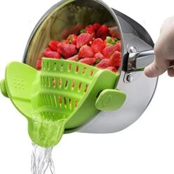 Snap N Strain Clip On Strainer - Silicone Pot And Pan Strainer, Clip On Colander, Pasta Strainer - Strainer For Draining Vegetables, Fruits, Meat, Ground Beef - Heat Resistant, Easy To Use.