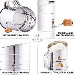 3 Cup Stainless Steel Flour Sifter - Fine Mesh Rotary Hand Crank Flour Sifter With Agitator Wire Loop For Baking Cakes, Pastries, Pies, Cupcakes And Desserts -KitchenAid Shop 512wubd9ScL