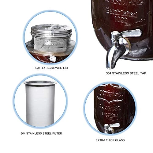 Cold Brew Coffee Maker 1 Gallon, Cold Brew Coffee Kit With Stainless Steel Spigot,Cold Brew Dispenser With Extra Thick Glass Carafe, Gallon Large Cold Brew Maker For Coffee Or Tea 4 Cold Brew Coffee Maker 1 Gallon, Cold Brew Coffee Kit With Stainless Steel Spigot,Cold Brew Dispenser With Extra Thick Glass Carafe, Gallon Large Cold Brew Maker For Coffee Or Tea - Image 2