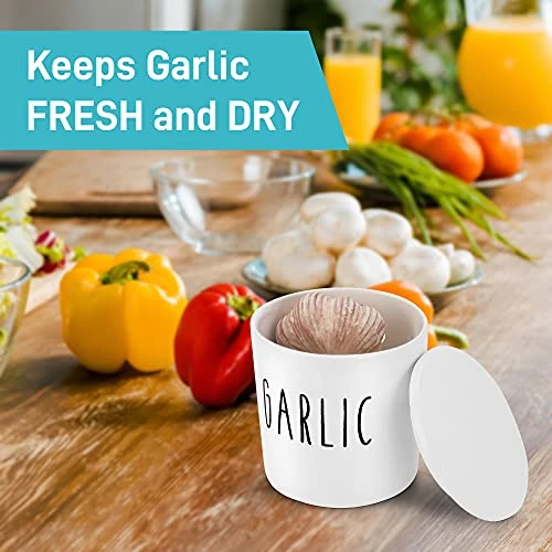 Large Garlic Keeper - Garlic Holder Storage - Round Ceramic Garlic Container Storage To Keep Your Garlic Cloves Fresh Longer - Classic White Vented Garlic Keeper For Counter - Garlic Saver For Kitchen 6 Large Garlic Keeper - Garlic Holder Storage - Round Ceramic Garlic Container Storage To Keep Your Garlic Cloves Fresh Longer - Classic White Vented Garlic Keeper For Counter - Garlic Saver For Kitchen - Image 4