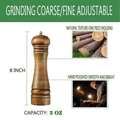 Pepper Grinder,UMIKAkitchen SYNCHKG087844 KITCHEN Pepper Mill [One Year Warranty], Solid Wood Body With Adjustable Grinder 8"(1 Piece), 1 -KitchenAid Shop 513BXFSLGgL