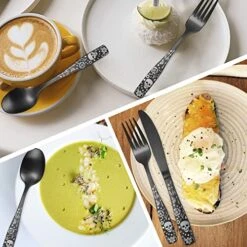 Pattern Matte Silverware Set For 8,40-Piece Square Goth Matte Black Flatware Set,Unique Pattern Design,Satin Finish Cutlery For 8,Halloween Skull Tableware Utensils For Kitchen Dishwasher Safe -KitchenAid Shop 513E9Aj9lyL