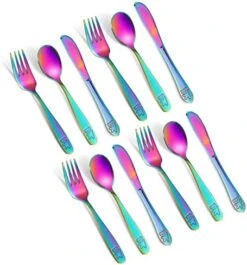 6 Pieces Toddler Utensils Kids Rainbow Silverware Stainless Steel Kids Utensils Forks And Spoons, Metal Childrens Safe Flatware Child Cutlery Set, Dishwasher Safe -KitchenAid Shop 513GbCe2CGL. AC