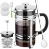 French Press Coffee Maker (34 Oz) With 4 Filters - 304 Durable Stainless Steel, Heat Resistant Borosilicate Glass Coffee Press, BPA Free,Silver -KitchenAid Shop 513ILpiA24L