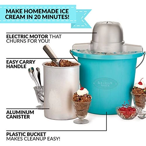 Electric Ice Cream Maker, 4 Quarts, Soft Serve Machine With Easy-Carry Handle For Ice Cream, Frozen Yogurt Or Gelato, Blue 5 Electric Ice Cream Maker, 4 Quarts, Soft Serve Machine With Easy-Carry Handle For Ice Cream, Frozen Yogurt Or Gelato, Blue - Image 3