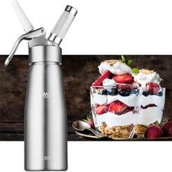 CURTA Professional Whipped Cream Dispenser, 18-8 Stainless Steel Food Grade Cream Whipper, Cream Maker With 3 Decorating Stainless Steel Nozzles, 500ml / 1 Pint Canister, N2O Chargers (Not Included) -KitchenAid Shop 513YawAPzJL. AC