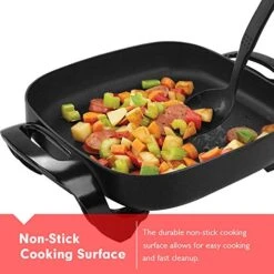Aynel 12 X 12 Inch Nonstick Ceramic Electric Skillet With Glass Lid, Aluminum Body, 1400-Watts, Adjustable Temperature Controller Goes Up To 460 Degrees For Fry, Bake, Steam Or Simmer, Easy To Clean -KitchenAid Shop 513aFcnZqzL