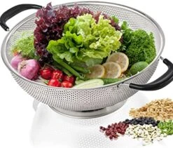 5 Qt Colander 18/8 Stainless Steel Colander Silicone Handle Easy Grip Micro-Perforated Strainer Heavy Duty And Self-draining Solid Ring Base BPA Free Dishwasher Safe - Black -KitchenAid Shop 513d 5 LIGL. AC