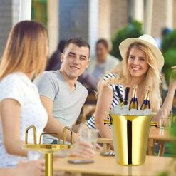 Ice Bucket With Stand 201 Stainless Steel Ice Bucket Standing Hammered 13Lbs Gold Ice Bucket With Carrying Handle For Wine Champagne Beer KTV Clubs Bar Parties (Total Height: 91cm,5L) -KitchenAid Shop 513jnCzXDXL