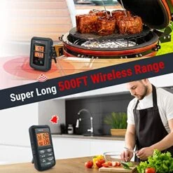 TP08B 500FT Wireless Meat Thermometer For Grilling Smoker Oven BBQ Grill Thermometer With Dual Probe, Backlight, Alert & Timer, Digital Kitchen Food Thermometer For Cooking, Gray