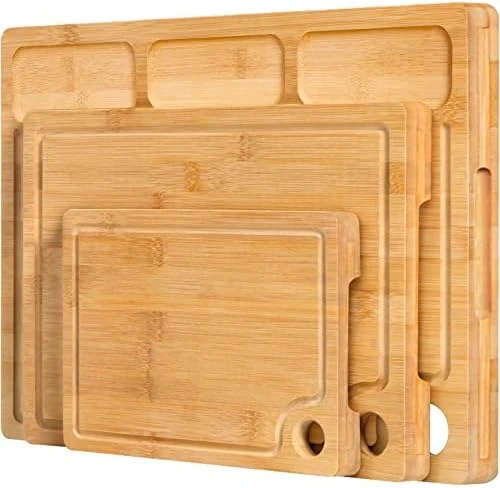 Bamboo Cutting Boards For Kitchen, (Set Of 3) Kitchen Chopping Board With 3 Built-In Compartments And Juice Groove Heavy Duty Serving Tray Wood Butcher Block And Wooden Carving Board With Hole 6 Bamboo Cutting Boards For Kitchen, (Set Of 3) Kitchen Chopping Board With 3 Built-In Compartments And Juice Groove Heavy Duty Serving Tray Wood Butcher Block And Wooden Carving Board With Hole - Image 4