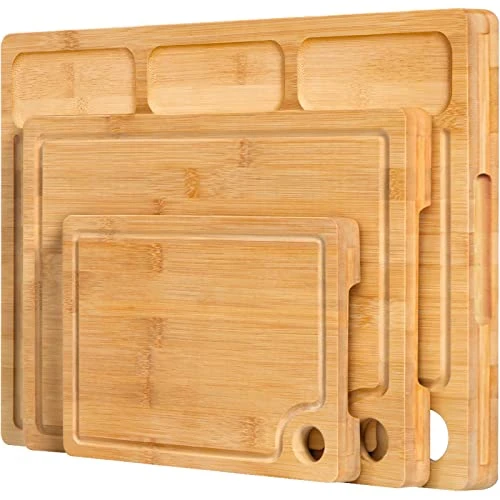 Bamboo Cutting Boards For Kitchen, (Set Of 3) Kitchen Chopping Board With 3 Built-In Compartments And Juice Groove Heavy Duty Serving Tray Wood Butcher Block And Wooden Carving Board With Hole 3 Bamboo Cutting Boards For Kitchen, (Set Of 3) Kitchen Chopping Board With 3 Built-In Compartments And Juice Groove Heavy Duty Serving Tray Wood Butcher Block And Wooden Carving Board With Hole