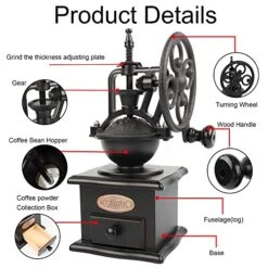 Coffee Grinder,Wooden Coffee Bean Grinder Manual Coffee Grinder Roller, Antique Coffee Mill With Cast Iron Hand Crank For Making Mesh Coffee, Decoration, Best Gift (Black (four Deformation Base)) -KitchenAid Shop 513w86SsV6L