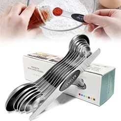 Measuring Spoons 9 Set, Stainless Steel Teaspoon Magnetic Measure Spoons, Dual Sided Kitchen Gadgets Fits In Spice Jars, Black
